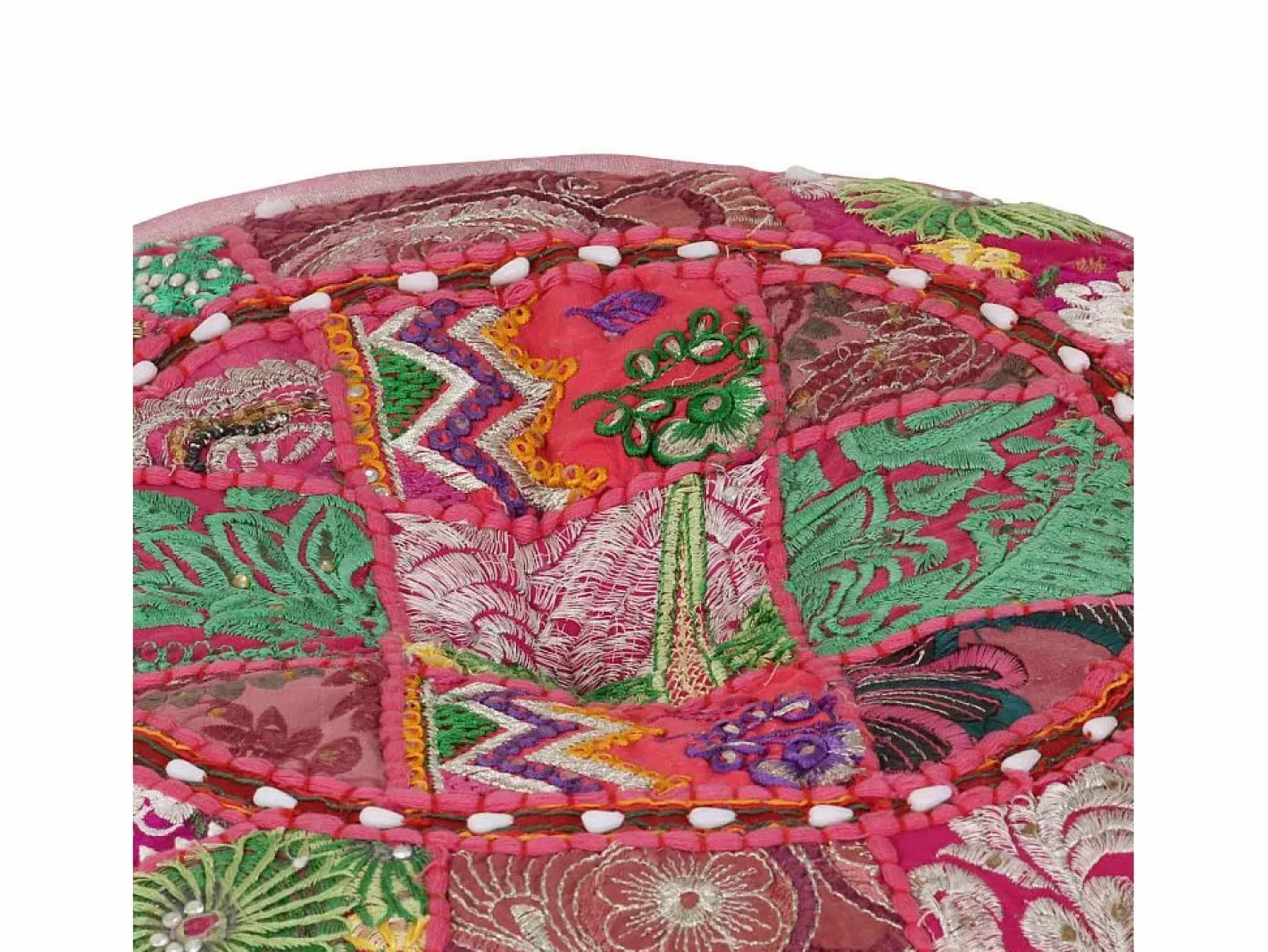 Puf redondo de algodón patchwork hecho a mano 40 x 20 cm^ New