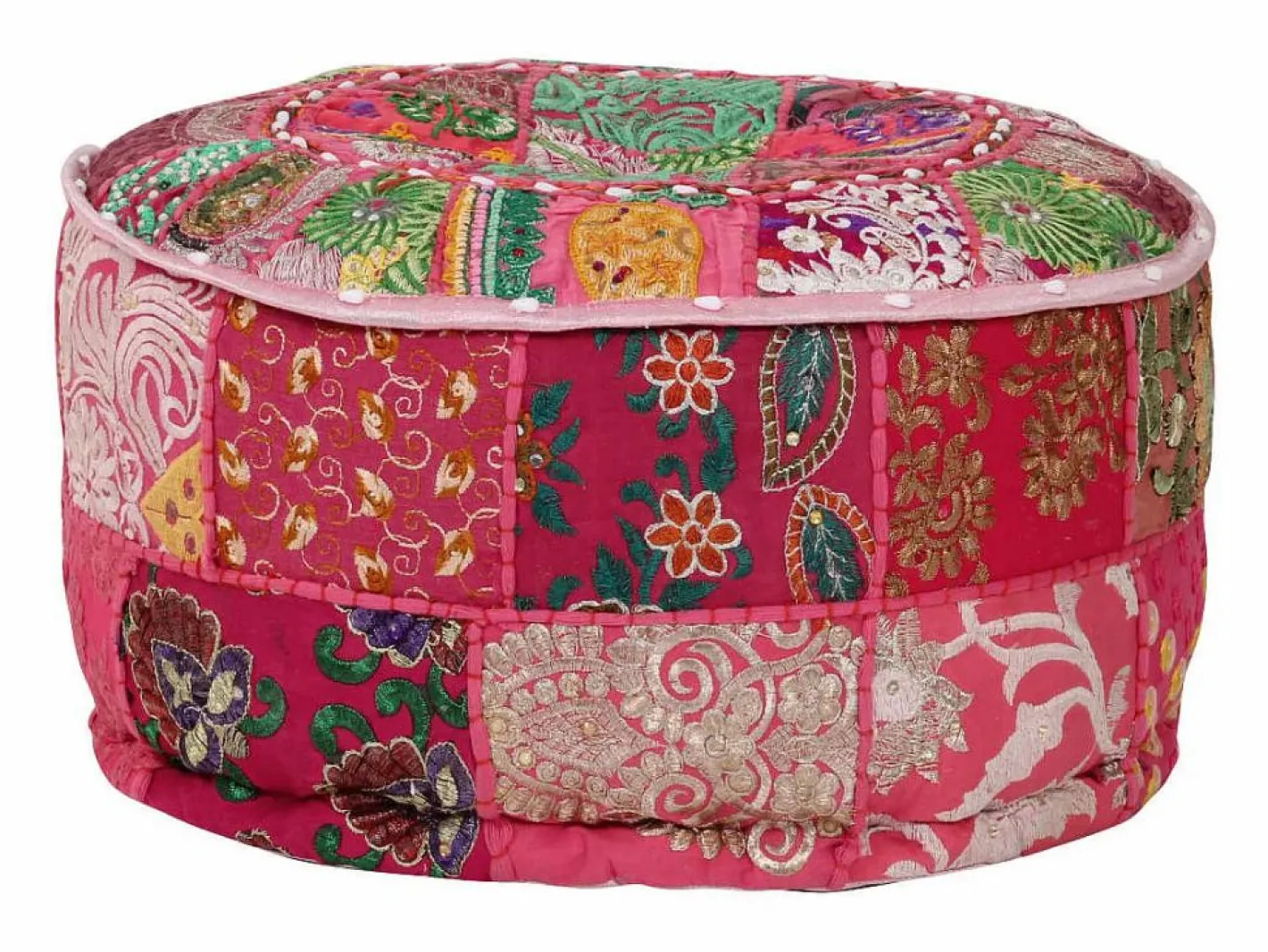 Puf redondo de algodón patchwork hecho a mano 40 x 20 cm^ New