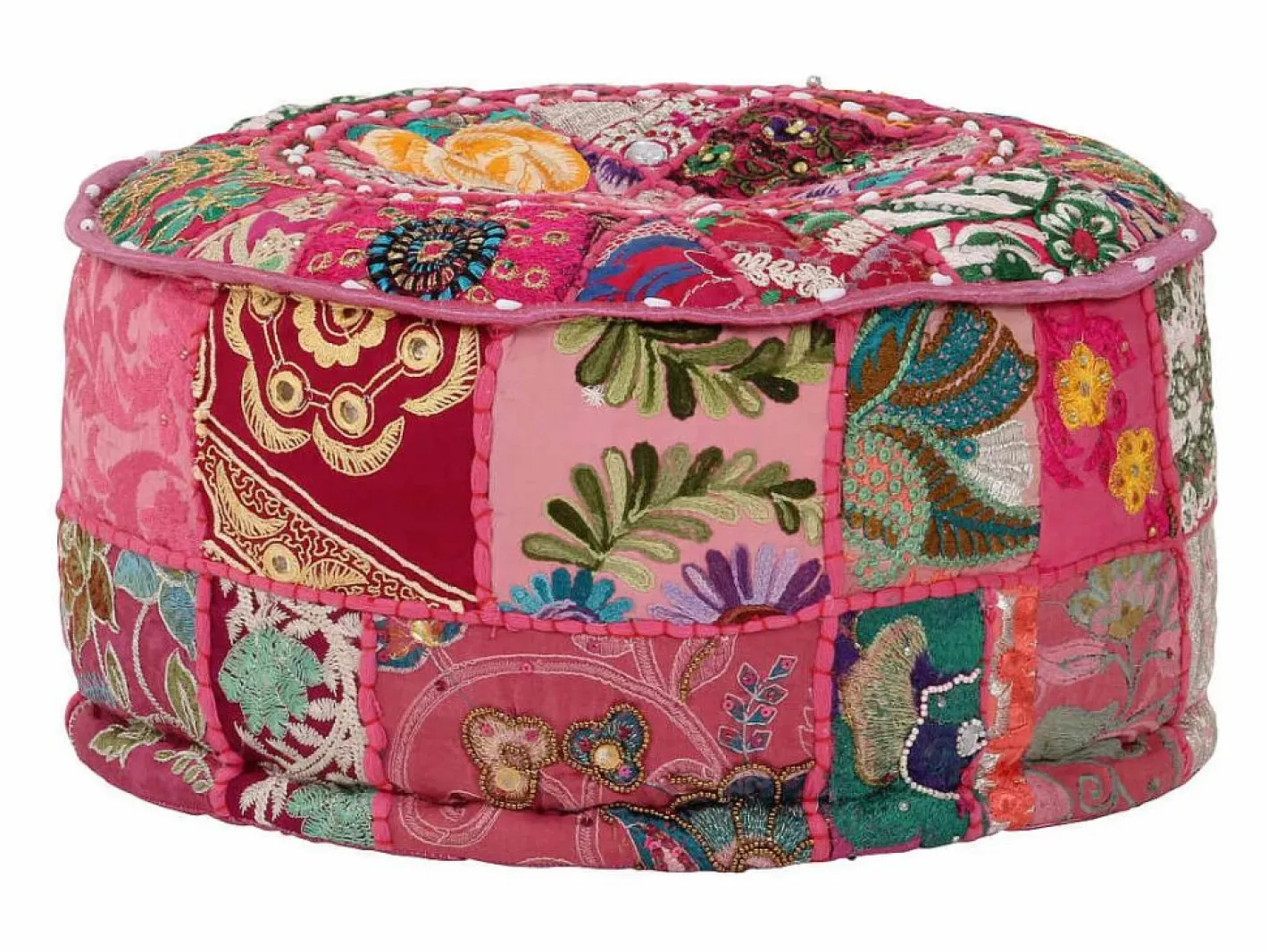 Puf redondo de algodón patchwork hecho a mano 40 x 20 cm^ New