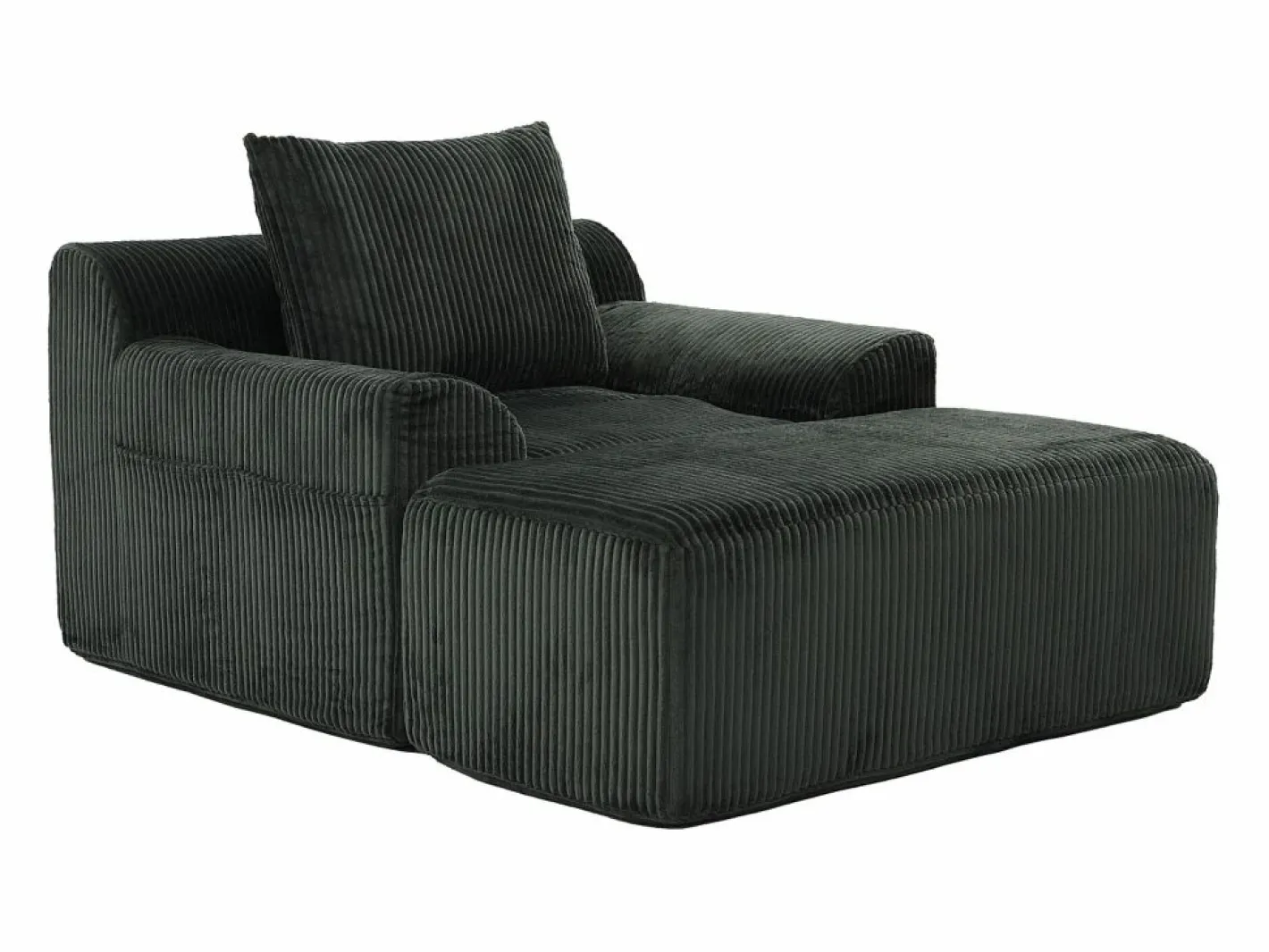 Puf Sillón Gigante con Reposapiés - Sofá de 1 Plaza en Pana - Confort Óptimo para Salón, Dormitorio o Oficina Verde pino