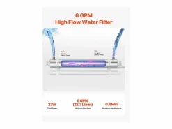 Purificador de Agua UV SucceBuy, 22,7 l/min Para Agua Potable Limpia Plateado New