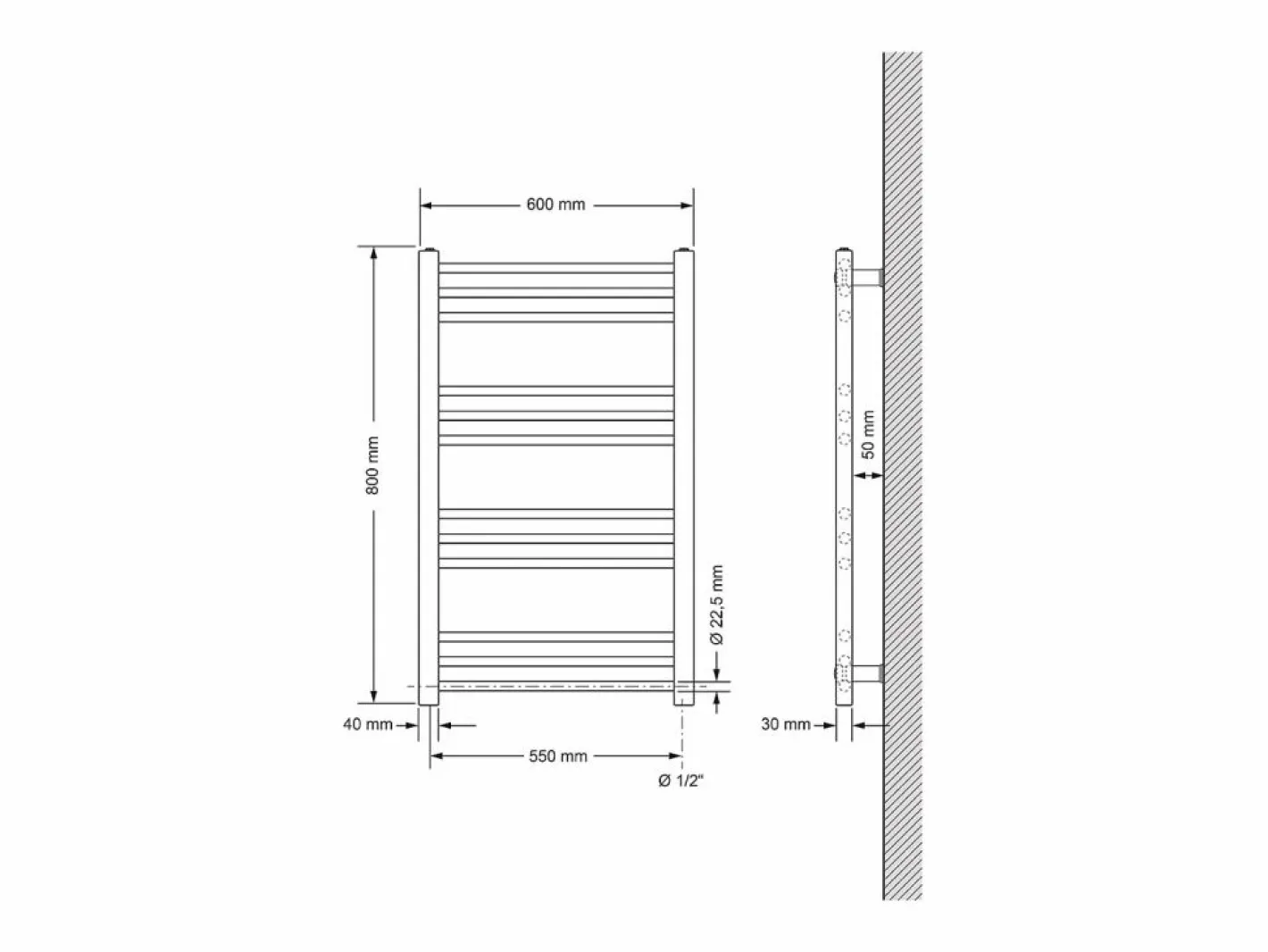 LuxeBath Toallero Eléctrico|Radiador de baño eléctrico Sahara 600x800 mm conexión lateral derecha