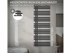 LuxeBath Radiador de baño EM Iron 600x1600 mm Antracita Conexión central en la parte inferior Gris antracita