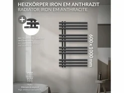 LuxeBath Toallero Eléctrico|Radiador de baño EM Iron 600x1000 mm Antracita Conexión central en la parte inferior