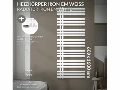 LuxeBath Toallero Eléctrico|Radiador de baño Iron EM 600x1600mm Conexión central inferior con embellecedor