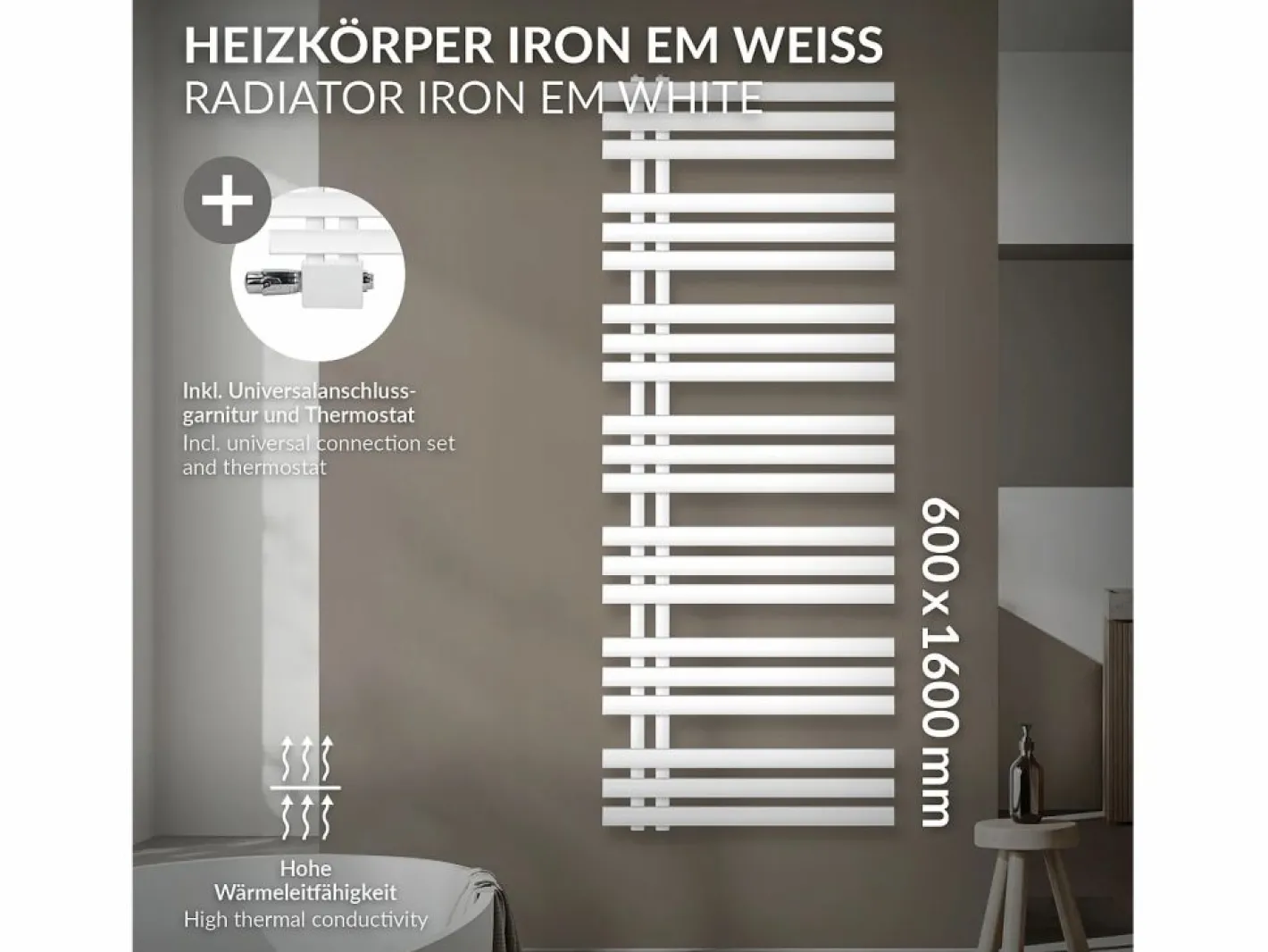 Radiador de Diseño Iron EM 600x1600 mm Conexión Central Inferior con Embellecedor^LuxeBath Clearance