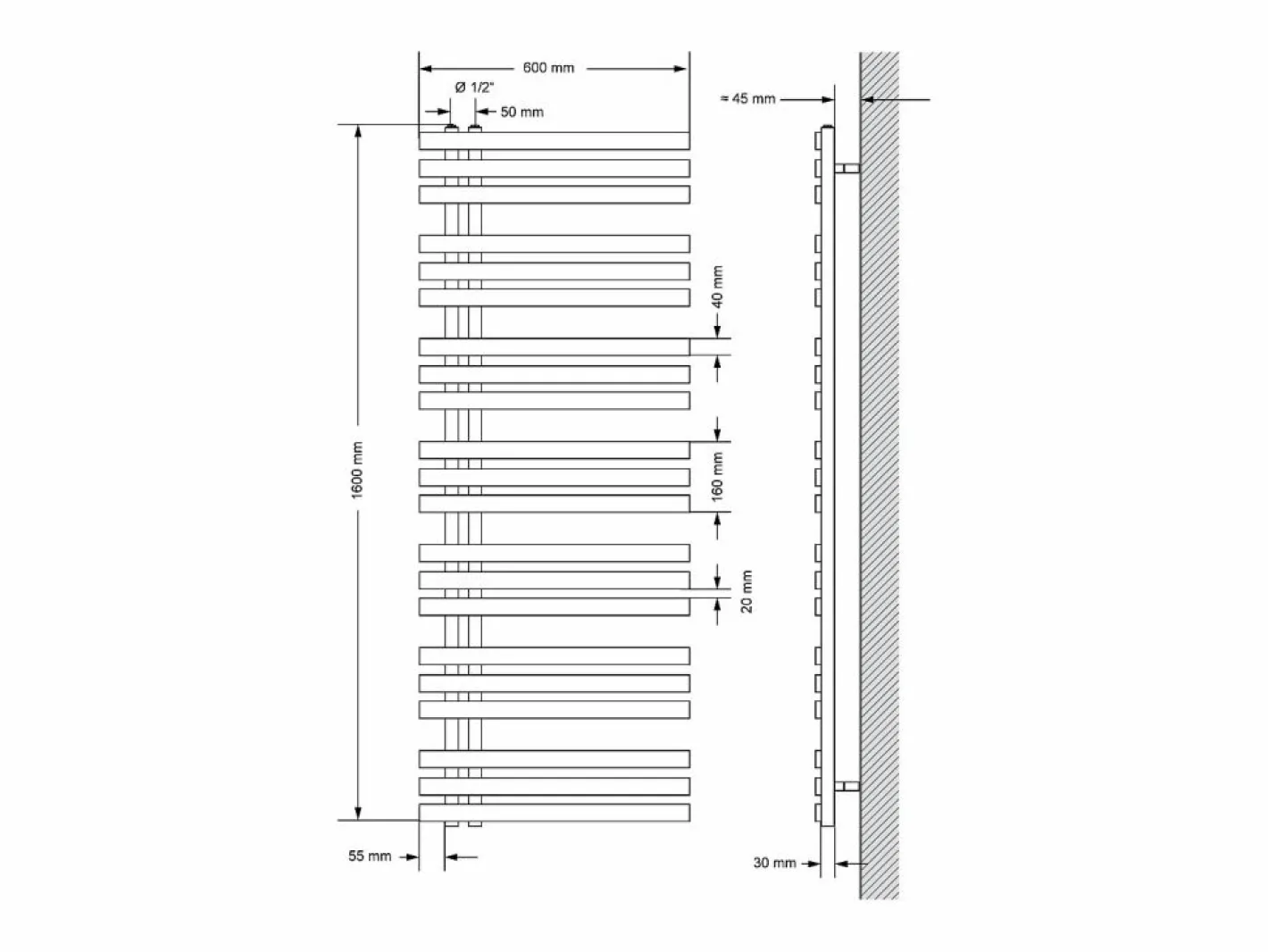 Radiador de Diseño Iron EM 600x1600 mm Conexión Central Inferior con Embellecedor^LuxeBath Clearance