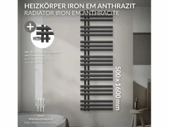 LuxeBath Radiador de panel antracita para baño 500x1600mm con conexión central al suelo Gris antracita Hot