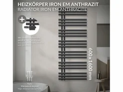LuxeBath Radiador de panel antracita para baño 600x1600mm con conexión central universal Gris antracita Sale