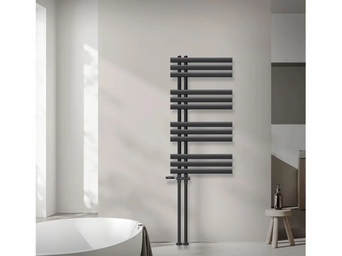 LuxeBath Toallero Eléctrico|Radiador de panel antracita para baño 500x1000mm con conexión central al suelo