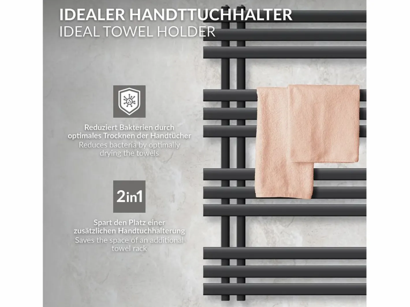 LuxeBath Toallero Eléctrico|Radiador de panel antracita para baño 500x1000mm con conexión central al suelo