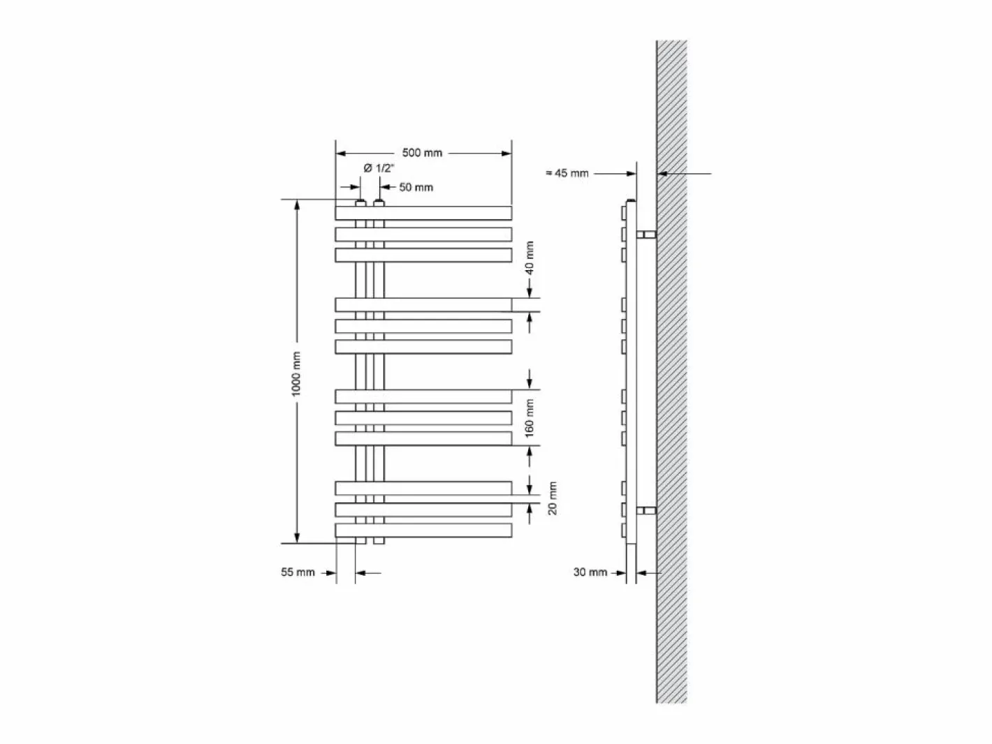 LuxeBath Toallero Eléctrico|Radiador de panel antracita para baño 500x1000mm con conexión central al suelo