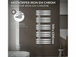 LuxeBath Radiador de panel cromado para baño 500x1200mm con conexión central universal Plateado Clearance