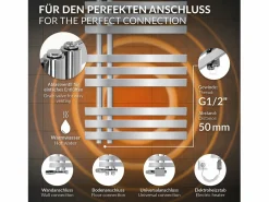 LuxeBath Radiador de panel cromado para baño 500x1200mm con conexión central universal Plateado Clearance