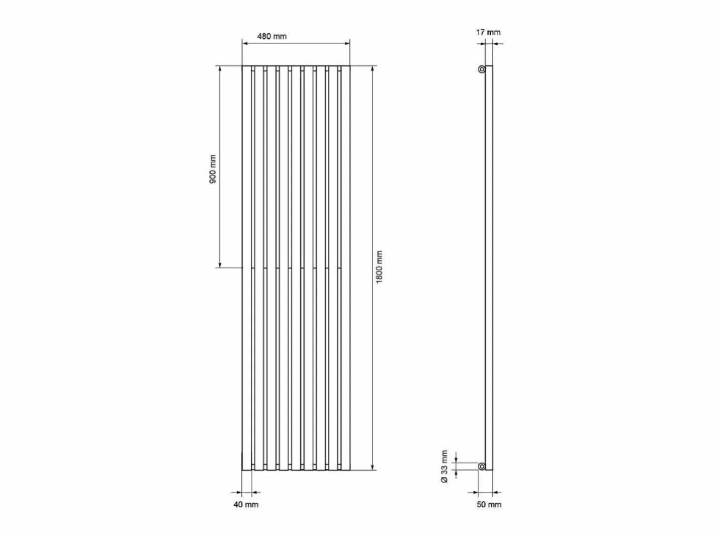 LuxeBath Radiador de panel Stella conexión vertical central 480 x 1800 mm incl. recortar Blanco Discount