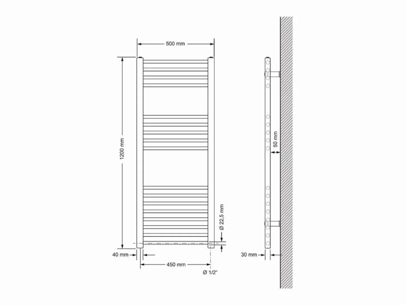 Radiador eléctrico con resistencia calefactora 900W, 500 x 1200 mm, antracita^LuxeBath Clearance