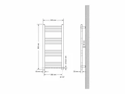 LuxeBath Radiador Eléctrico con Resistencia 600W, 400 x 800 mm, Cromado, Conexión Lateral Gris Hot