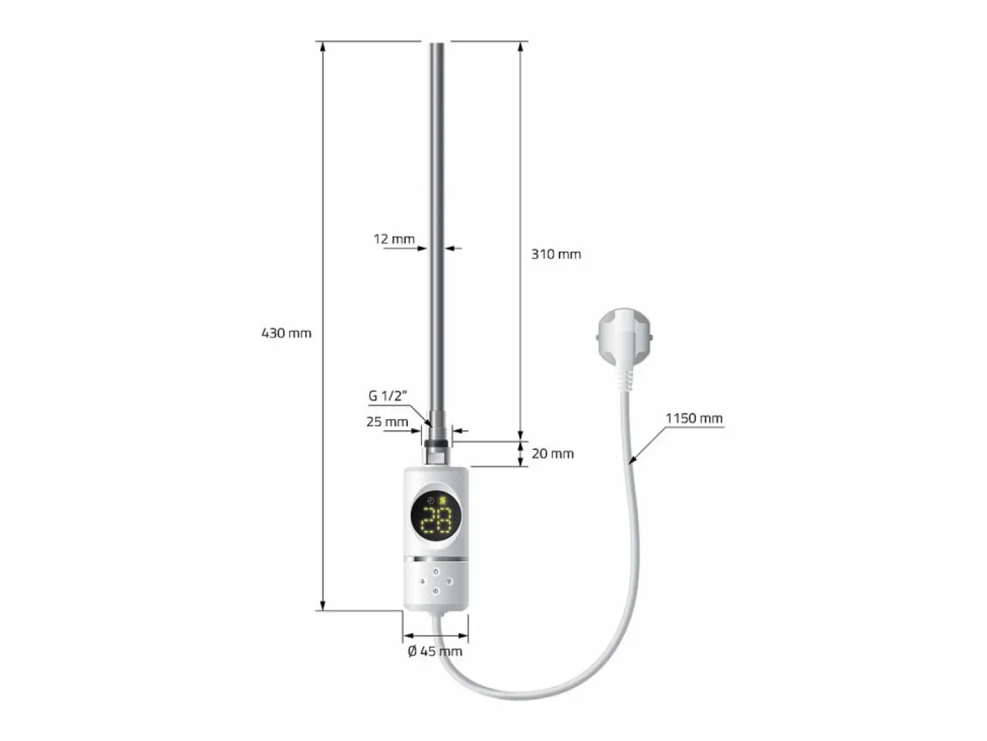LuxeBath Toallero Eléctrico|Radiador eléctrico Sahara Design, 400x800 mm, , elemento calefactor de 300 W con termostato y pantalla digital