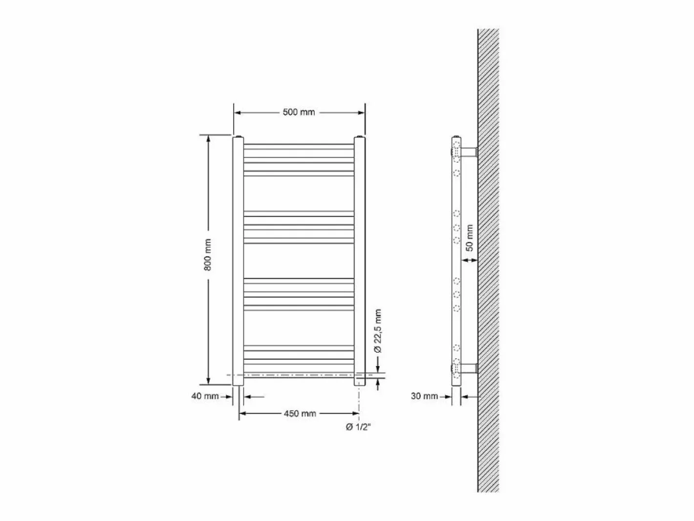 LuxeBath Toallero Eléctrico|Radiador eléctrico 600W, 500 x 800 mm, , recto con conexión lateral