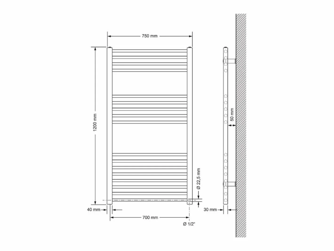 LuxeBath Radiador Sahara Design, 750 x 1200 mm, , Conexión Lateral, Forma Recta Blanco New