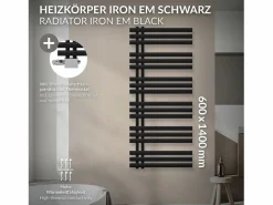 LuxeBath Radiador toallero de baño 60x140 cm calefactor mate estufa diseño panel Negro Clearance