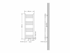 LuxeBath Toallero Eléctrico|Radiador toallero de baño 300x800mm calefactor recto mate conexión central