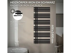 LuxeBath Radiador toallero de baño Iron EM de acero mate 600x1400 mm Negro Outlet