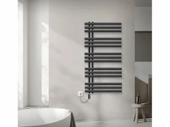 LuxeBath Toallero Eléctrico|Radiador toallero de baño negro 60x120cm lateral 900W con termostato táctil
