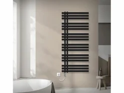 LuxeBath Radiador toallero eléctrico mate 600x1400mm con elemento calefactor 1200W Negro Hot