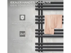Radiador toallero eléctrico antracita 500 x 1200 mm con elemento calefactor 900W^LuxeBath Online