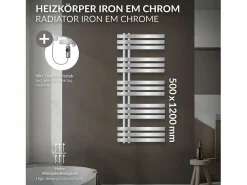 LuxeBath Toallero Eléctrico|Radiador toallero eléctrico cromado 500 x 1200 mm con elemento calefactor 900W