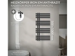 LuxeBath Toallero Eléctrico|Radiador toallero eléctrico antracita 500 x 1000 mm con elemento calefactor 300W