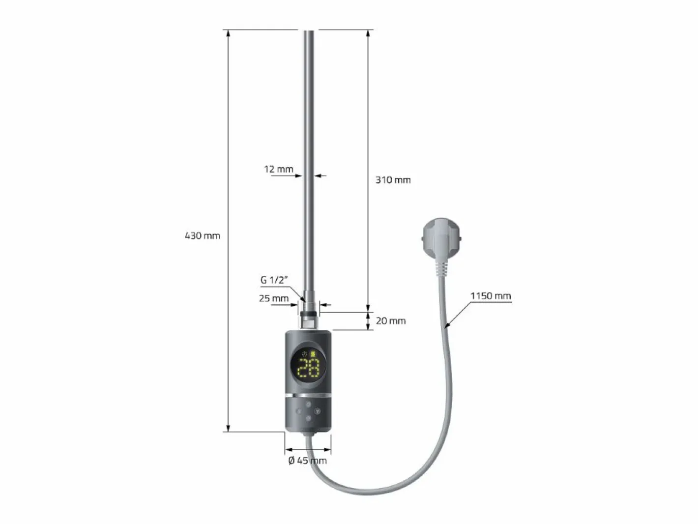 LuxeBath Toallero Eléctrico|Radiador toallero eléctrico antracita 500 x 1000 mm con elemento calefactor 300W