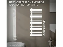 LuxeBath Toallero Eléctrico|Radiador toallero Iron EM Design, 500 x 1200 mm, color blanco, radiador de baño