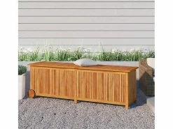 Garden Furniture Rautavaara Caja de almacenaje jardín con ruedas madera acacia 150x50x58 cm Marru00f3n Outlet