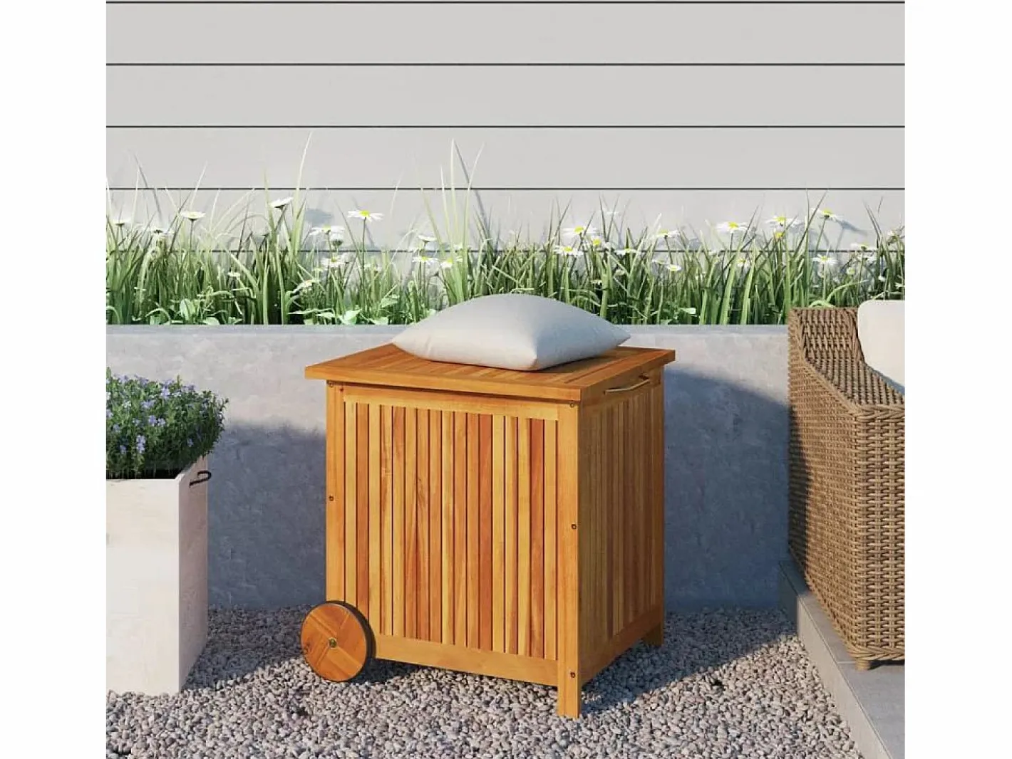 Garden Furniture Rautavaara Caja de almacenaje de jardín ruedas acacia maciza 60x50x58 cm Marru00f3n Best