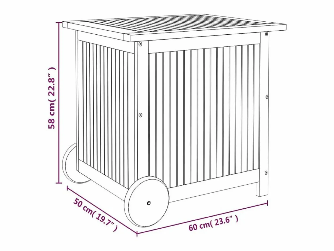 Garden Furniture Rautavaara Caja de almacenaje de jardín ruedas acacia maciza 60x50x58 cm Marru00f3n Best