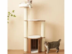 Árbol para gatos - 60 x 48 x 135 cm - con 3 plataformas + 1 casita + colchonetas extraíbles - MDF -^Merax
