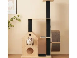 ModernLuxe Juego De Animales|Árbol para gatos 80×40×152 cm - con 4 plataformas - 2 casitas para gatos - rodillo para gatos - rascador para gatos - natural