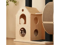 ModernLuxe Juego De Animales|Árbol para gatos 80×40×152 cm - con 4 plataformas - 2 casitas para gatos - rodillo para gatos - rascador para gatos - natural