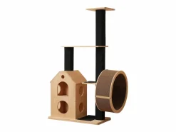 ModernLuxe Juego De Animales|Árbol para gatos 80×40×152 cm - con 4 plataformas - 2 casitas para gatos - rodillo para gatos - rascador para gatos - natural