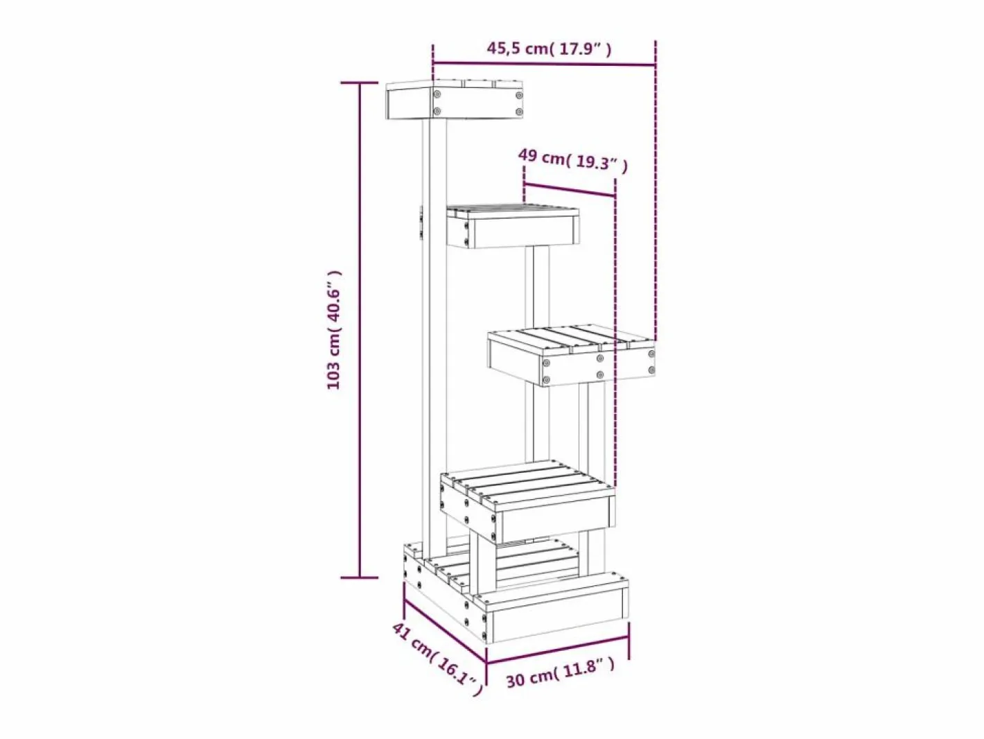 Clicnbuy Juego De Animales|Árbol para gatos madera maciza pino marrón cera 45,5x49x103 cm