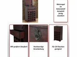 MCW Ródano botellero 20 botellas cajón, Estantería para vinos Calvados Estantería de madera estilo colonial, para 20 botellas, con cajón Marru00f3n Clearance