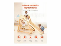 Área de Juegos Interior SucceBuy de Madera 4-en-1, con Pared de Escalada, Tobogán, Escalera de Madera y Anillos de Gimnasia, Estructura de Juegos^ Best