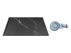 Receptáculo negro marmolado extraplano en resina SMC cortable, con sifón, 140x90 cm, LYROSA^Shower & Design Clearance