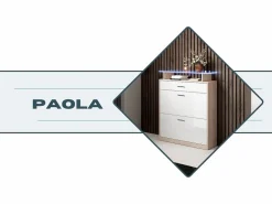 MB Muebles Bonitos Recibidor zapatero para Entrada Pasillo en Blanco y Sonoma con LED 89x24x105cm Paola Color natural claro / Blanco Clearance