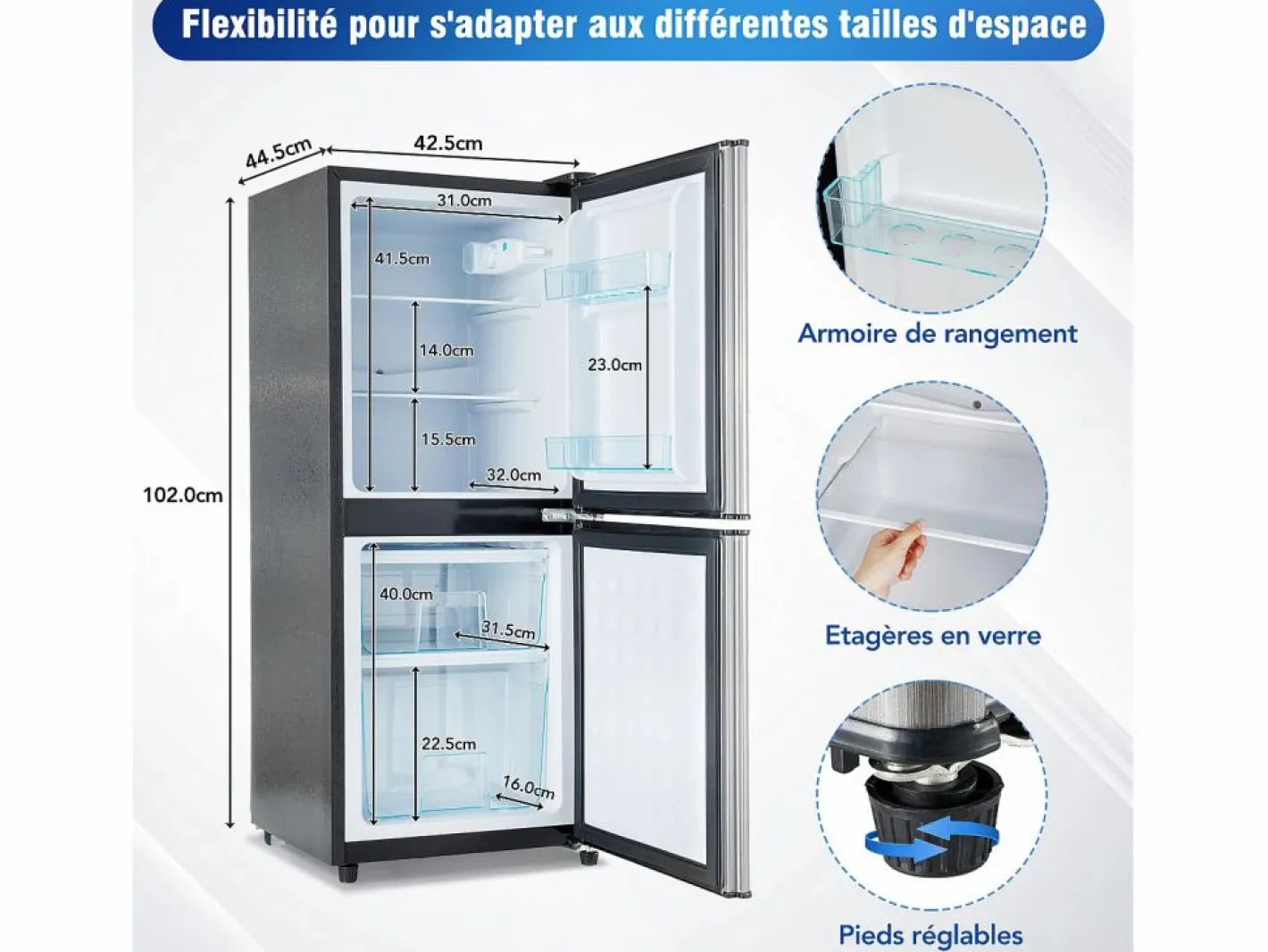 Refrigerador de 106 litros con 7 configuraciones de temperatura e iluminación LED -^Hauss Spole