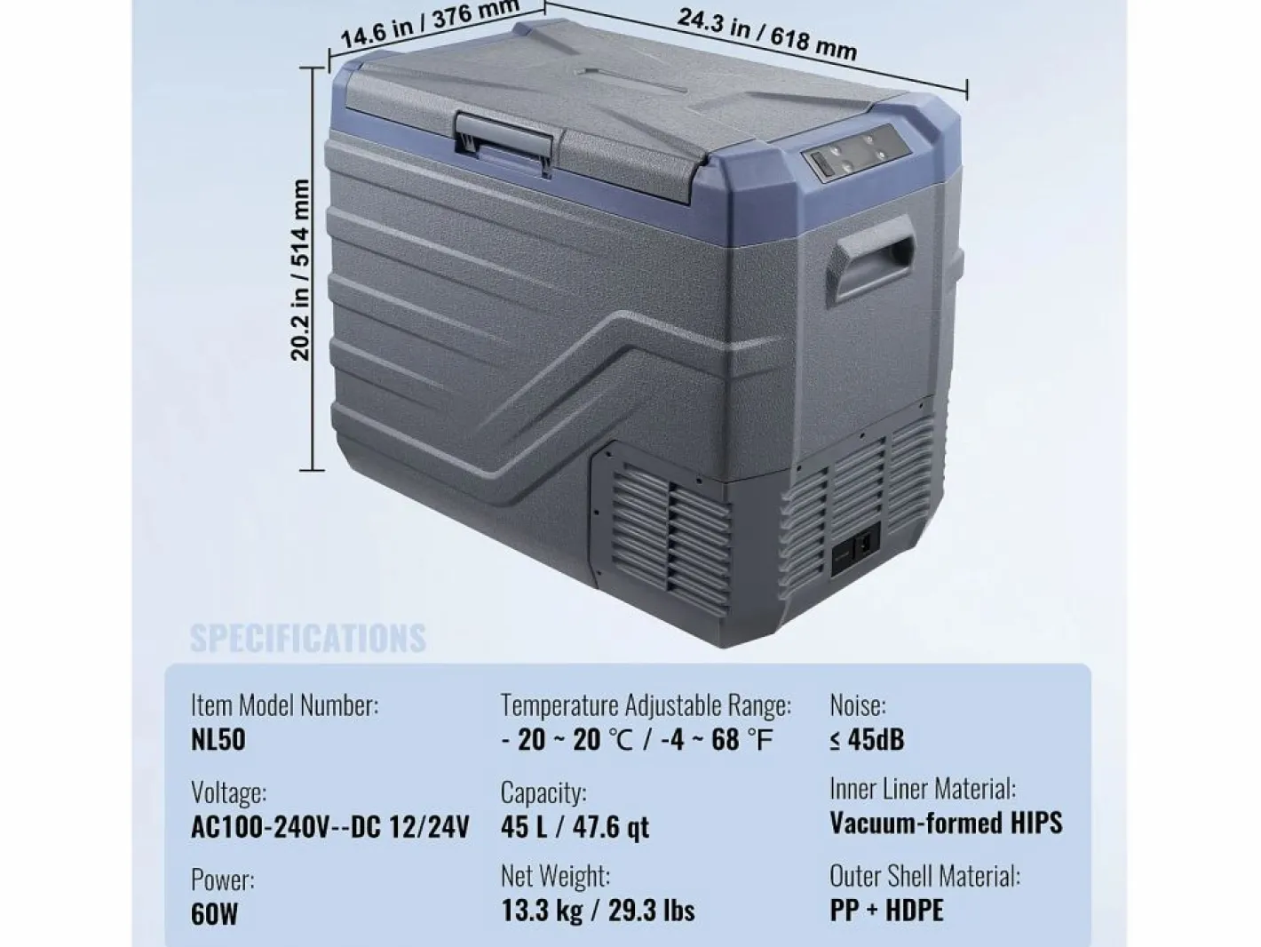 Refrigerador de Coche SucceBuy Refrigerador Portátil para Coche con Compresor 50L, Doble Zona, para el Hogar y el Coche^