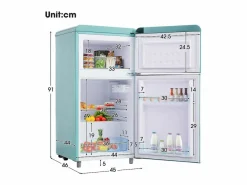 DripeX Refrigerador de doble puerta con ajustes y ruedas - 72L - 120kWh/año - Nivel de ruido bajo de 39 dB - Clase E - 45x44x91cm Verde Clearance