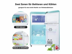 DripeX Refrigerador de doble puerta con ajustes y ruedas - 72L - 120kWh/año - Nivel de ruido bajo de 39 dB - Clase E - 45x44x91cm Verde Clearance